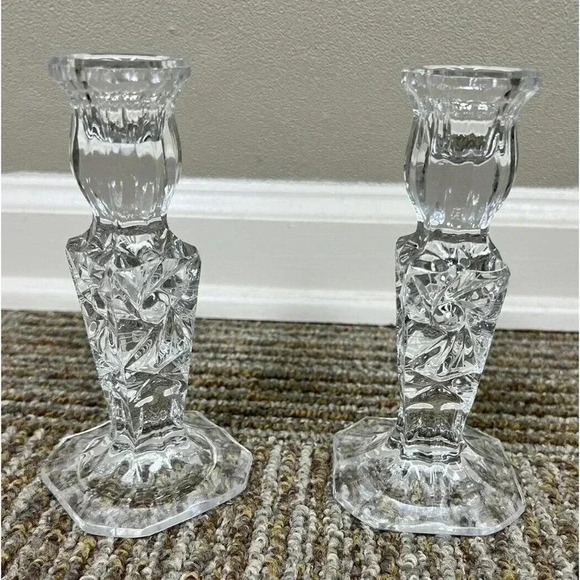 GORGEOUS Vintage Leaded Crystal Candlesticks 6" x 2.75" EXCELLENT CONDITION - Picture 1 of 12